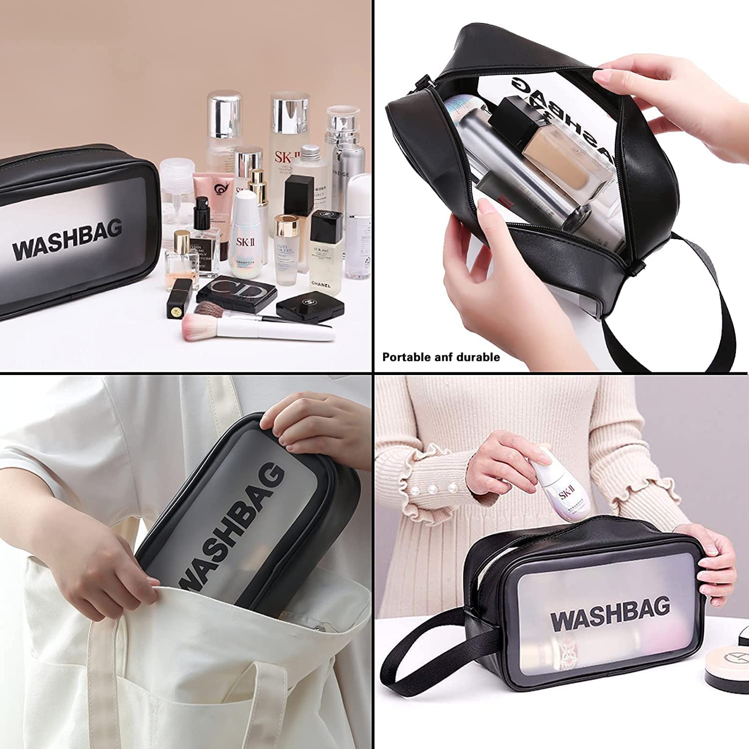 Waterproof Clear Travel Toiletries Bag - Transparent Cosmetic Makeup Organizer with Zipper for Women & Men | TSA Approved Carry-On Pouch for Jewelry, Toiletries & Essentials (Medium, Black) - Perfect for Air Travel, Gym & Weekend Getaways