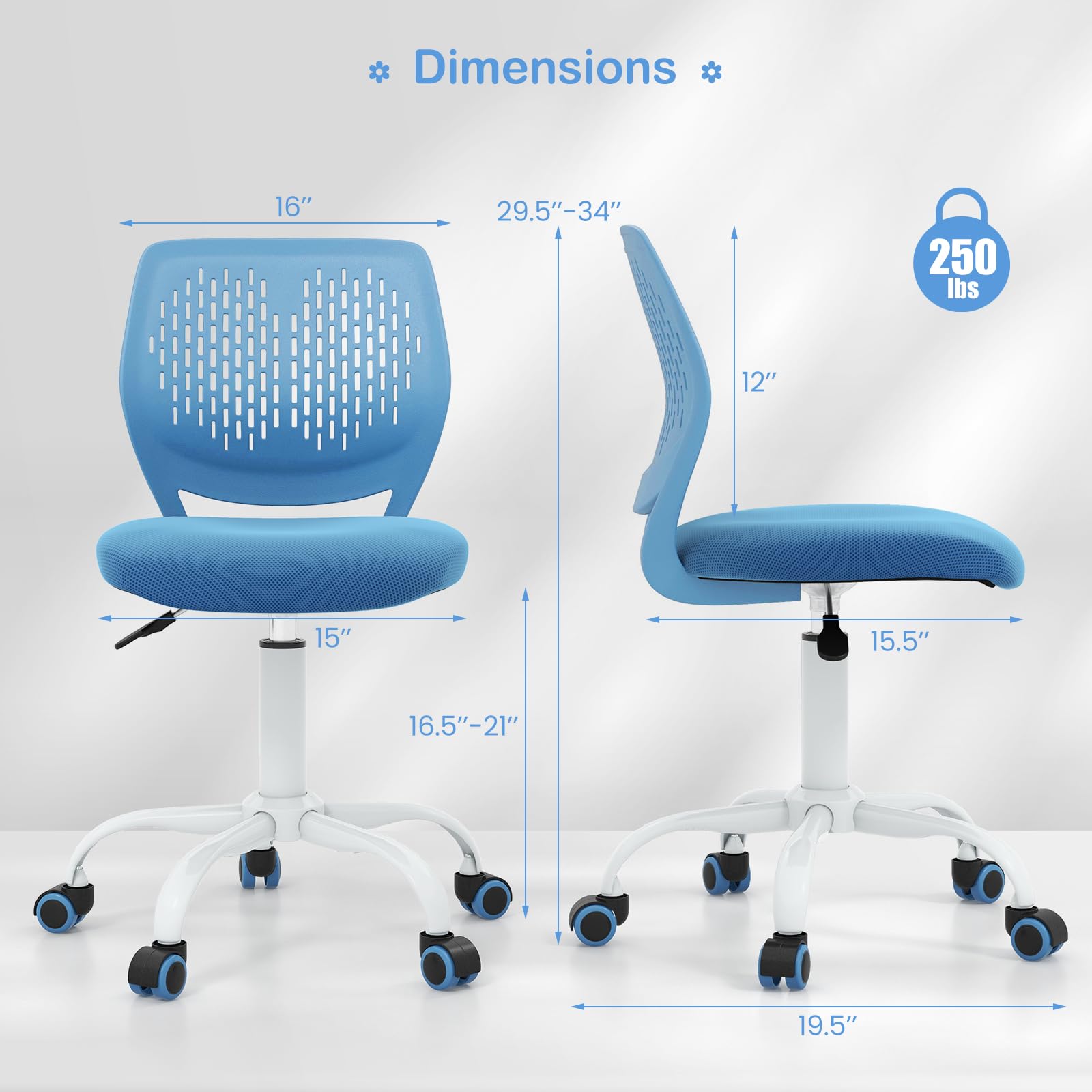 Giantex Adjustable Kids Desk Chair - Ergonomic Study Chair for Children with Height Adjustment, Lumbar Support & Swivel Base - Perfect for Home Schooling, Online Learning & Computer Work (Blue)
