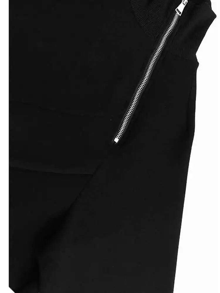 Black Irregular Hem Zipper Sweatshirt for Women - Oversized Turtleneck Pullover with Long Sleeves, Fashionable Streetwear for Spring & Fall 2025 (Style 1DH7190) | Perfect for Casual Outings, Layering & Cold Weather Comfort
