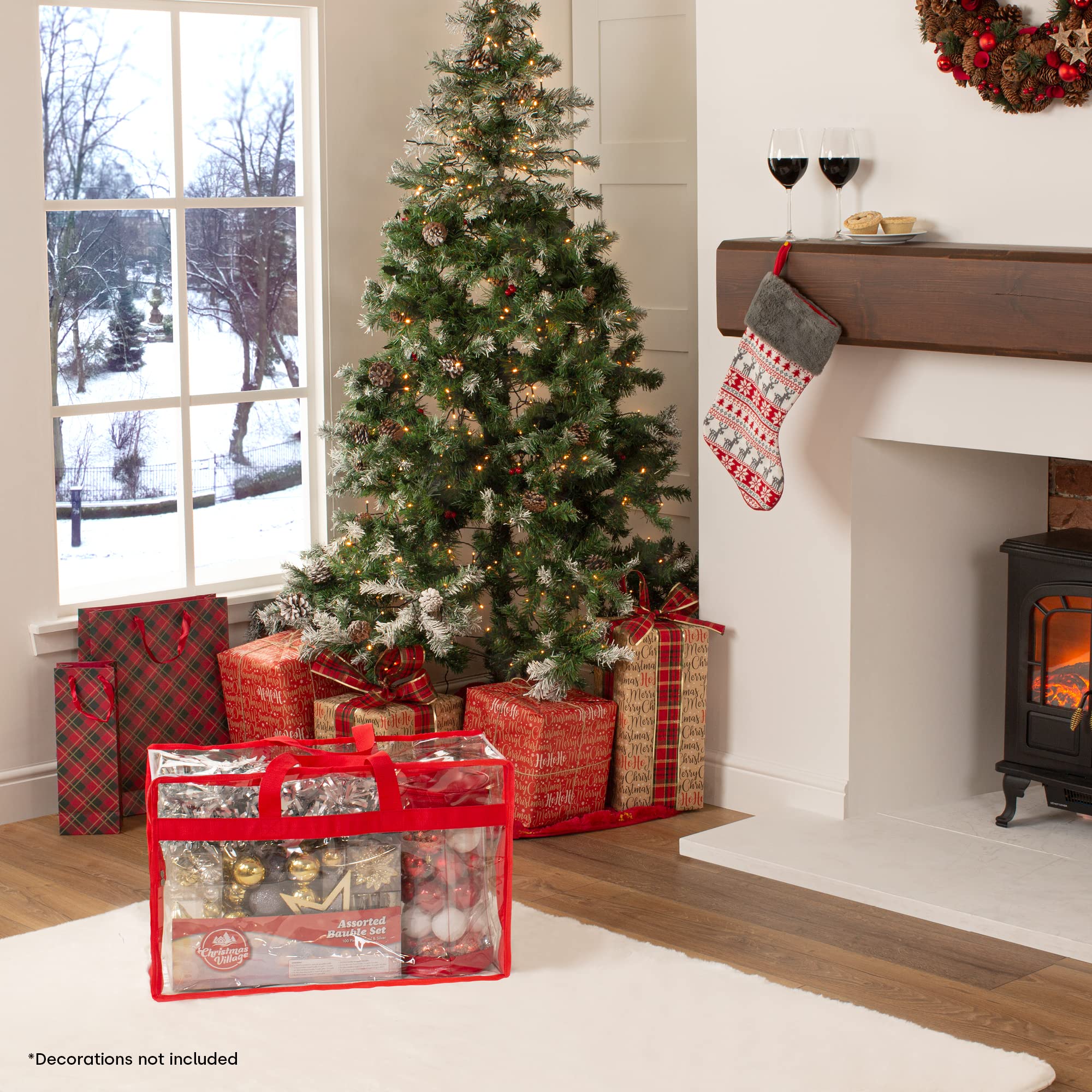 Christmas Village Storage Set - 2 Pack Clear PVC Organizer Bags with Zipper for Holiday Decorations, Toys & Wrapping Paper - Perfect for Bedroom Closet, Wardrobe & Seasonal Storage (Red)