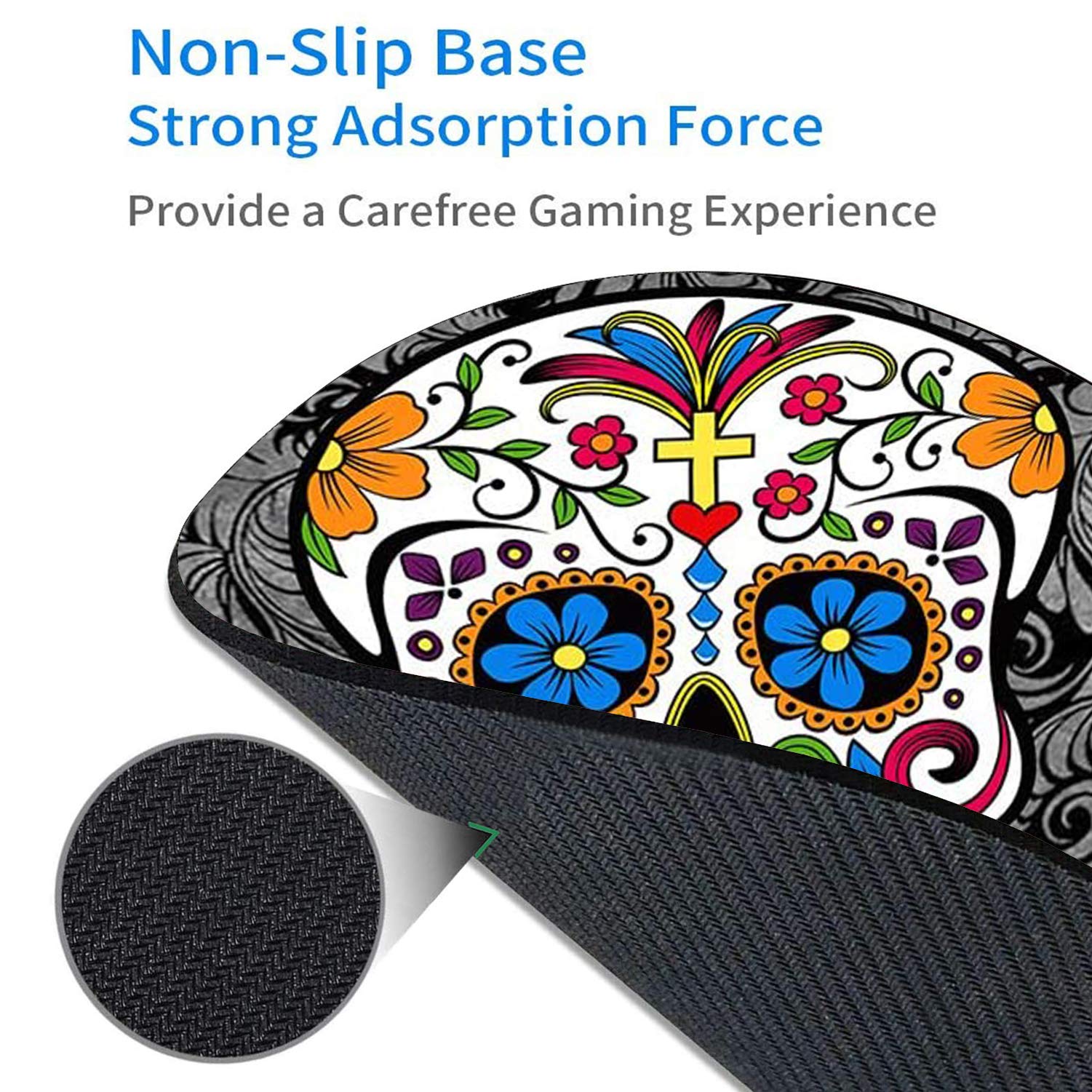 Round Mouse Pad and Coasters Set with Sugar Skull Design - Non-Slip Rubber Base for Office & Gaming - Ergonomic Computer Accessories for Workstations and Home Desks