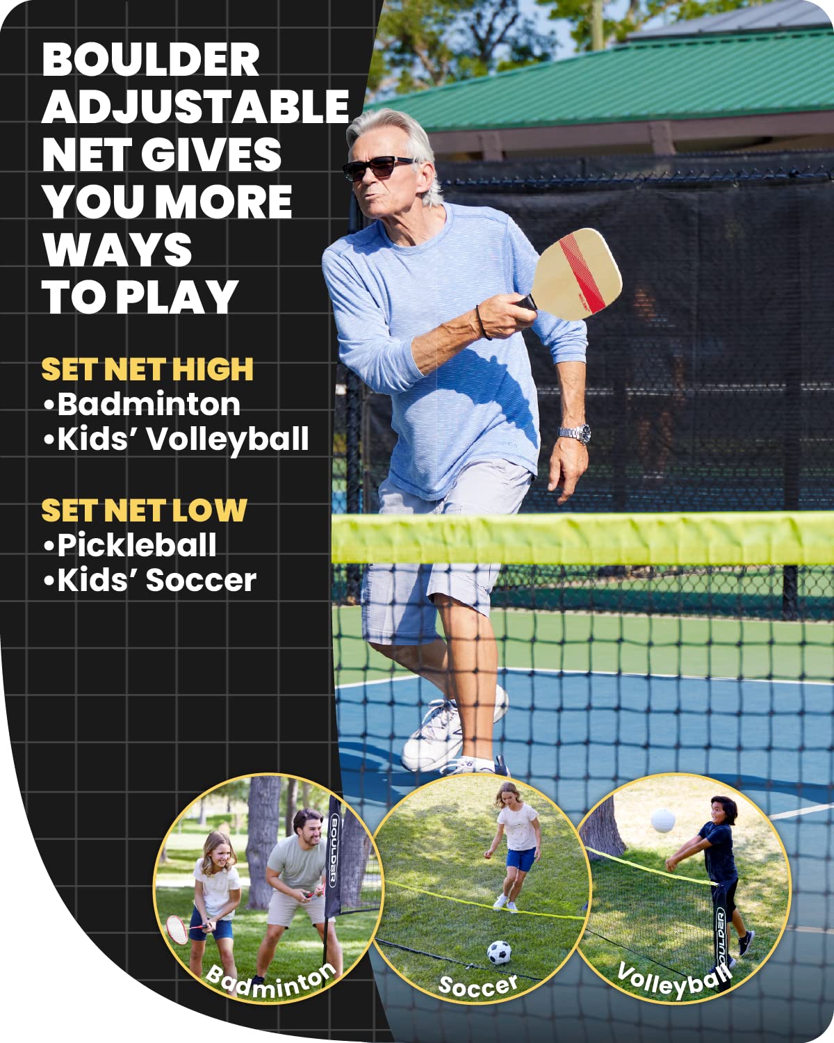 Premium Portable Pickleball & Badminton Set with Adjustable Net - 4 Paddles, 2 Rackets & 6 Balls - Outdoor & Indoor Sports Equipment for Backyard, Beach, Park & Gym Games