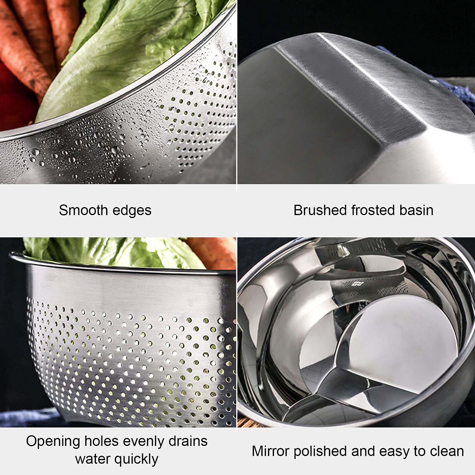Premium Stainless Steel Rice Washing Bowl - 2-in-1 Multifunctional Colander & Kitchen Strainer with Side Drain Holes for Washing Rice, Vegetables, Fruits, Beans & Pasta - Ideal for Kitchen Prep, Salad Making & Healthy Cooking (Small Size)