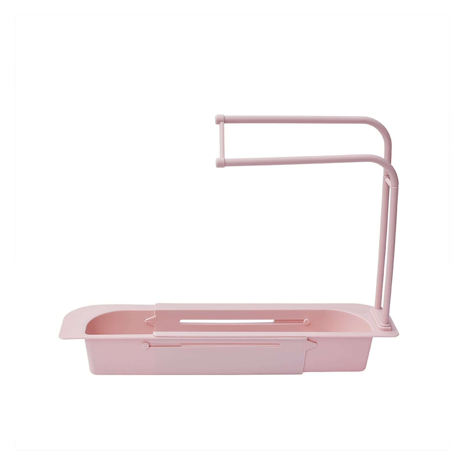 Adjustable Telescopic Sink Shelf - Soap Sponge Drain Rack with Storage Basket & Faucet Holder - Pink Bathroom Organizer for Kitchen Sink Accessories - Perfect for Small Spaces & Clutter-Free Countertops