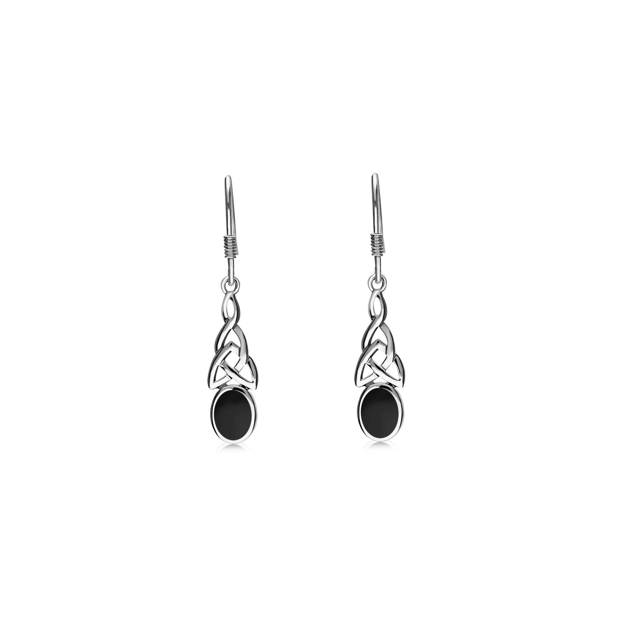 Sterling Silver Whitby Jet Celtic Oval Drop Earrings for Women - Elegant Gothic Jewelry for Parties, Weddings & Everyday Wear