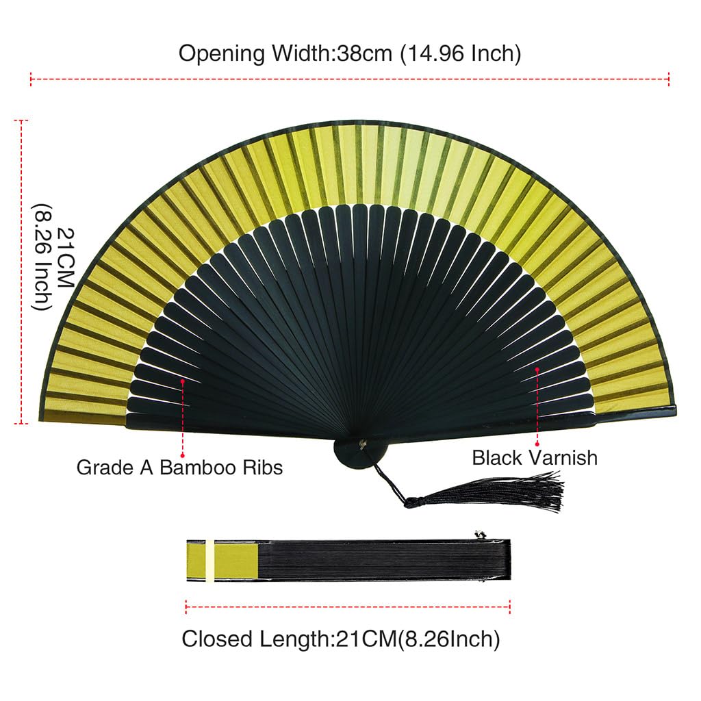 Elegant Folding Silk Bamboo Hand Fan - Traditional Chinese & Japanese Style Portable Fan for Men & Women - Perfect for Gifts, Dance, Weddings, Festivals, Parties & Home Decor (Gold) - Ideal for Summer Cooling, Cultural Events & Themed Celebrations