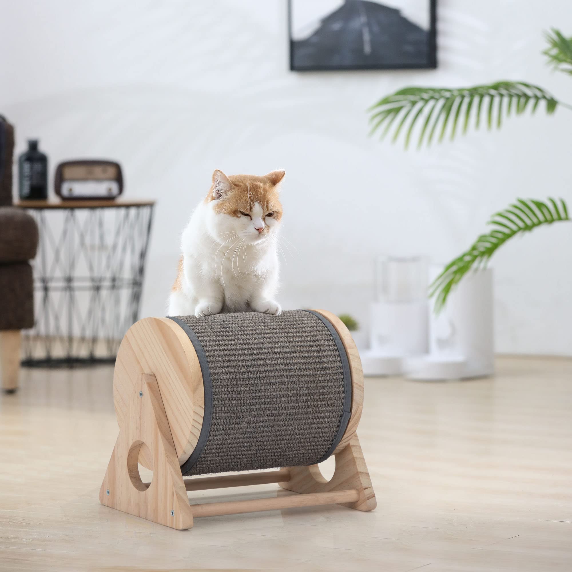 Premium Freestanding Solid Wood Cat Scratching Post with Sisal-Covered Waterwheel Design | Durable Cat Scratcher Furniture Protector | Includes Catnip for Attraction | Perfect for Indoor Cats, Home Décor & Pet Play Areas