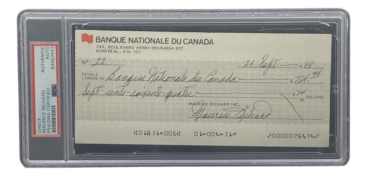 Authentic Maurice Richard Signed Montreal Canadiens Hockey Memorabilia - PSA/DNA Certified Bank Check #22 - Perfect for Sports Collectors & Hockey Fans Display