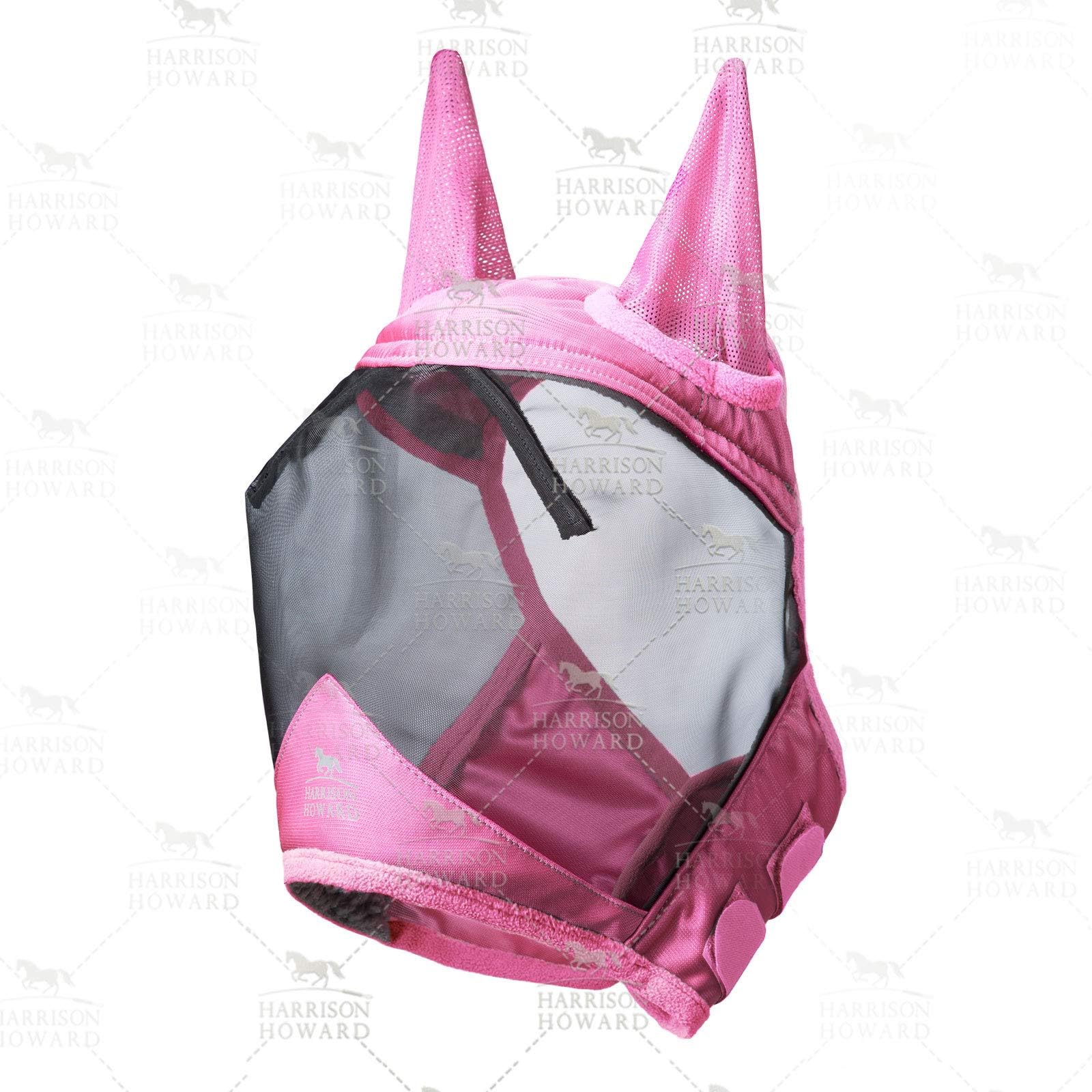 Harrison Howard CareMaster Pro Luminous Horse Fly Mask - Large Eye Space, UV Protection, Light Pink (Size M; Cob) - Perfect for Summer Riding, Pasture Protection & Show Horses