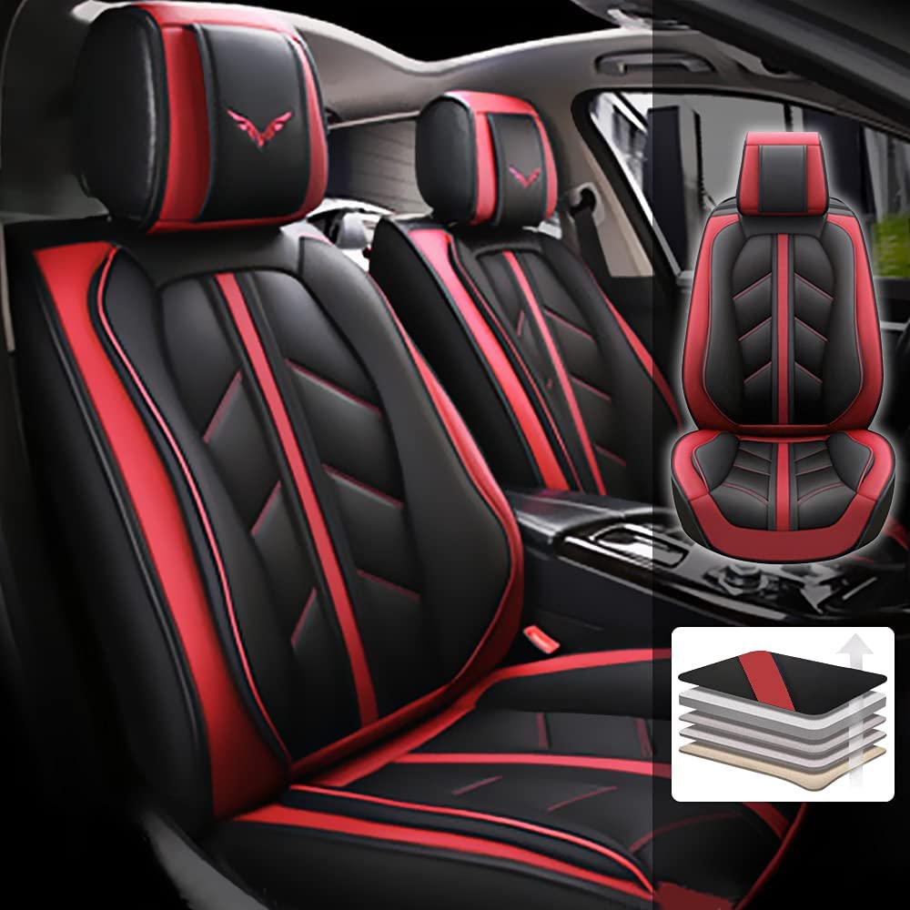 Premium Leather Car Seat Covers for 2016-2019 Chevy Spark - 5-Seat Full Set, Waterproof Vehicle Seat Protectors (Red, Model MH33) - Perfect for Road Trips, Daily Commutes & Protecting Your Car Interior