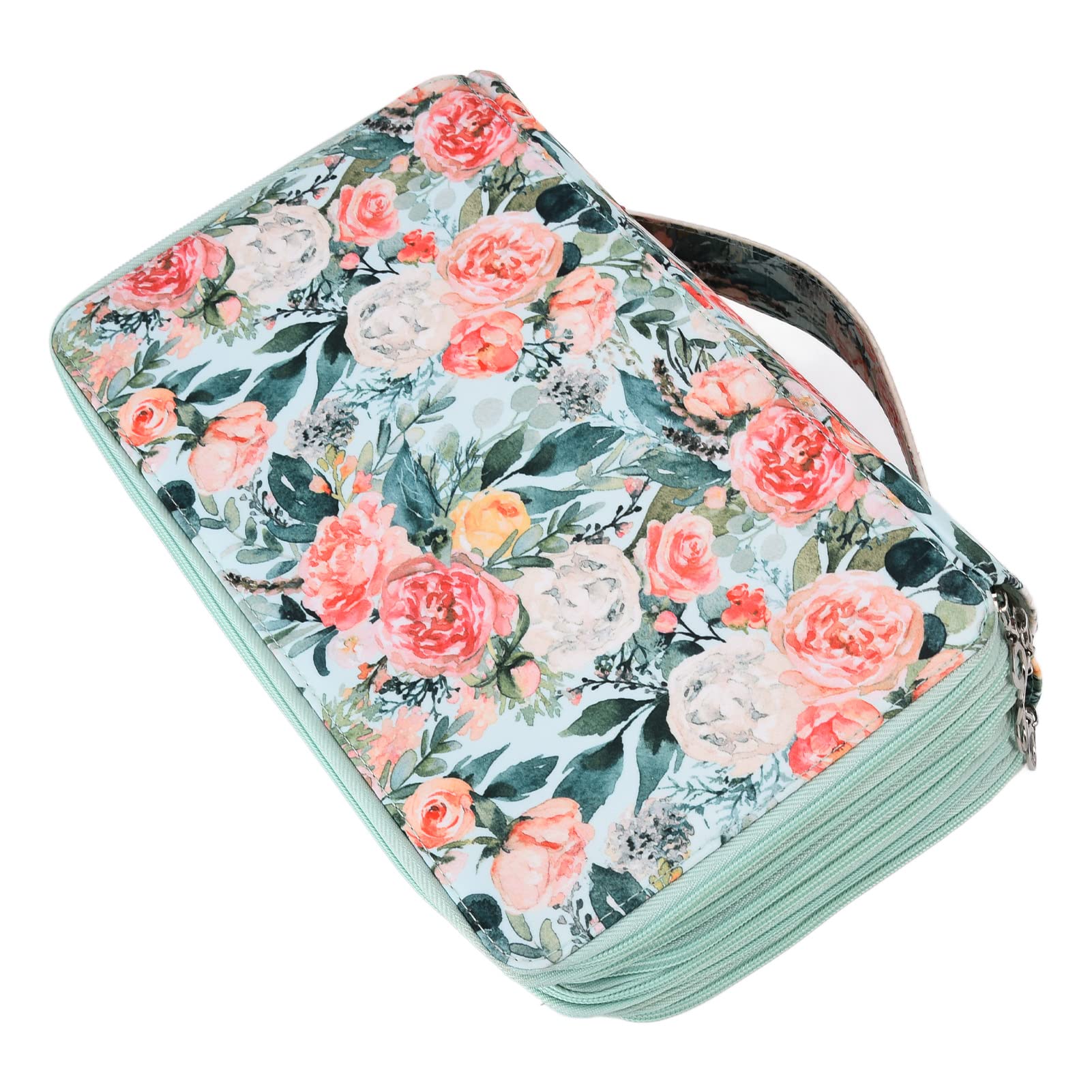 Durable Large Capacity School Pencil Case with Handle - Lightweight Portable Pencil Pouch for Students, Office & Travel (Green Rose) - Perfect for Organizing Pens, Markers & School Supplies