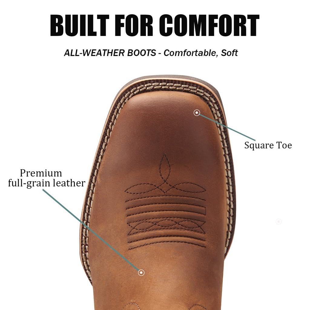 SUREWAY Men's Cowboy Boots - Square Toe Western Boots with American Flag Design | Oil & Slip Resistant | Durable & Stylish Pull-On Boots for Rodeo, Country Dance & Outdoor Work
