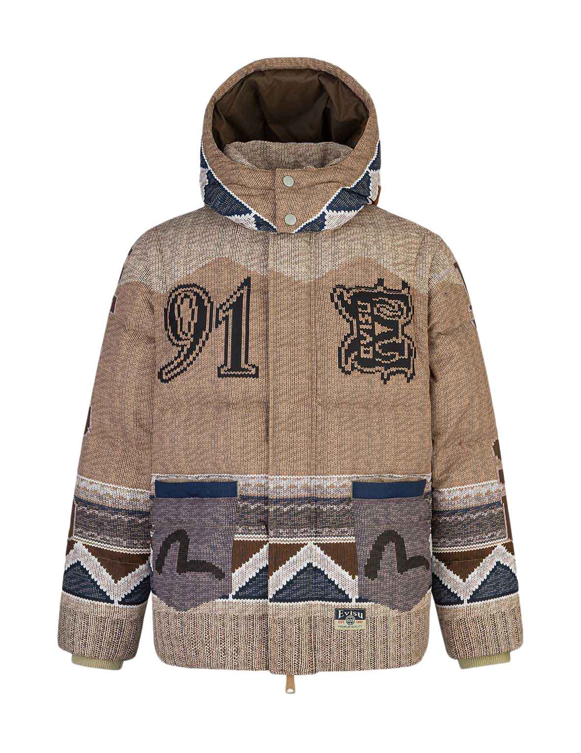 Allover Chimayo Tapestry Knit Print Regular Fit Down Jacket - Warm Winter Coat for Women, Stylish Outerwear for Cold Weather, Perfect for Hiking, Skiing & Outdoor Activities