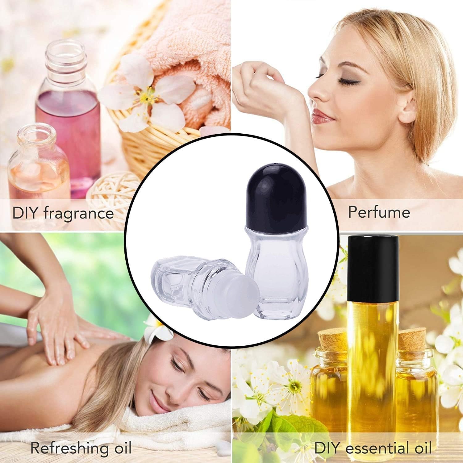 Glass Roller Bottles with Plastic Roller Ball - Leak Proof Essential Oil Containers for Perfume, Cosmetics & Aromatherapy | Perfect for DIY Skincare, Travel & Massage Therapy