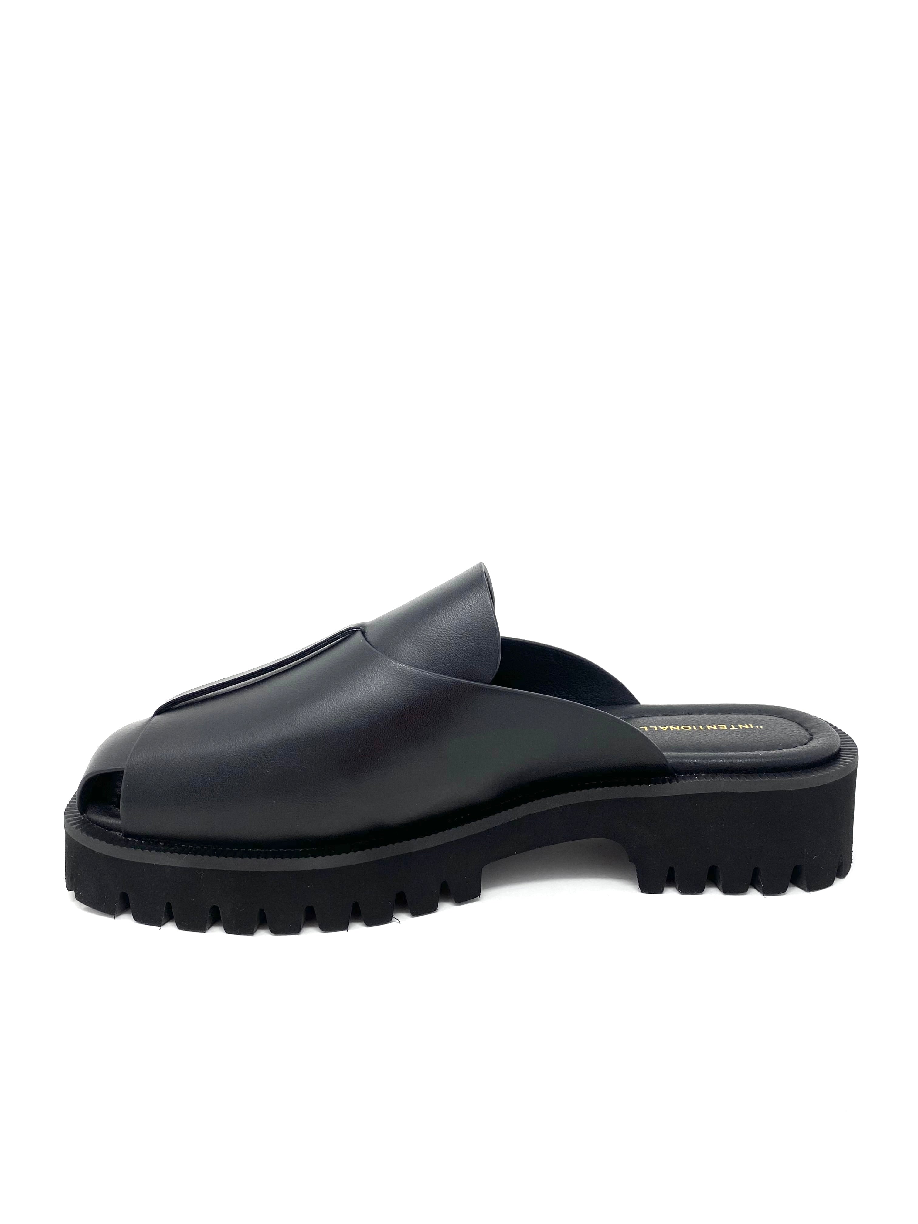 Intentionally Blank Delancey Lug Sole Sandal - Black Leather Platform Sandals for Women | Comfortable & Stylish for Summer Outfits, Beach Vacations & Casual Wear