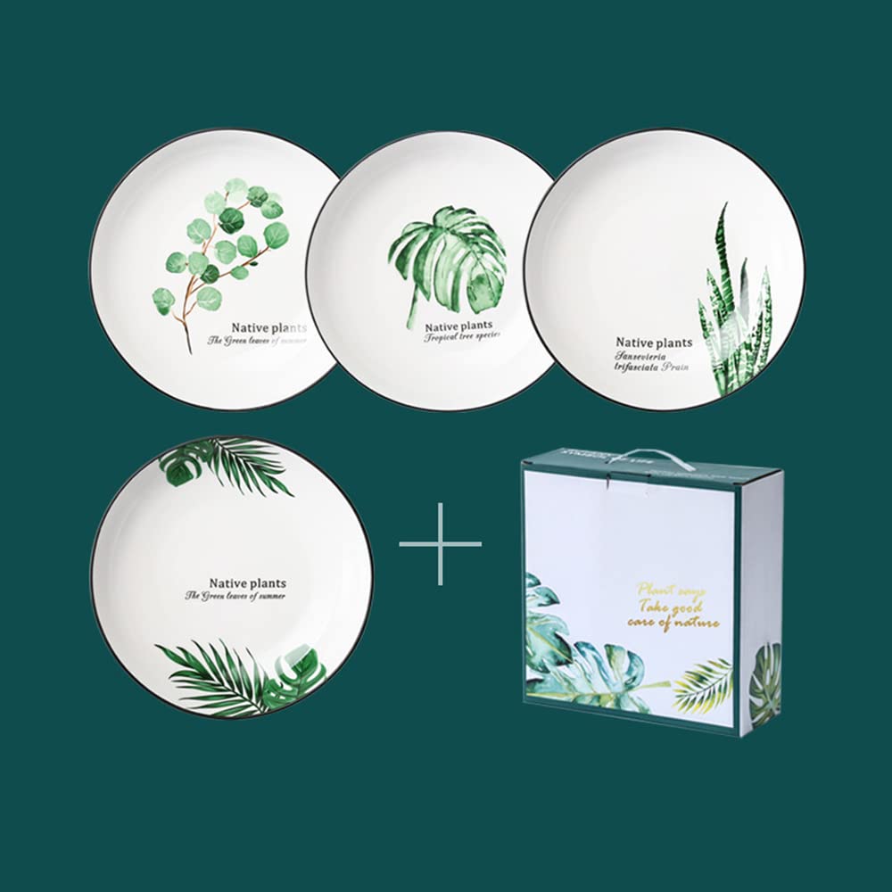 4-Piece Round Stoneware Dinnerware Set - 10-Inch Dishwasher Safe Plates for 4 - Perfect for Family Dinners, Restaurants & Entertaining Guests