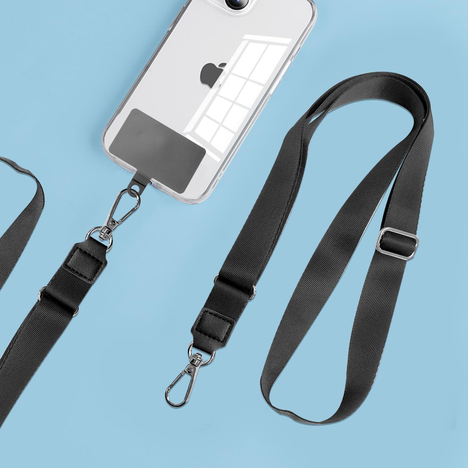 COACOM 2 Pack Black Phone Lanyard with Square Spacer - Adjustable Anti-Loss Universal Phone Strap for Smartphones - Perfect for Work, Travel, and Events