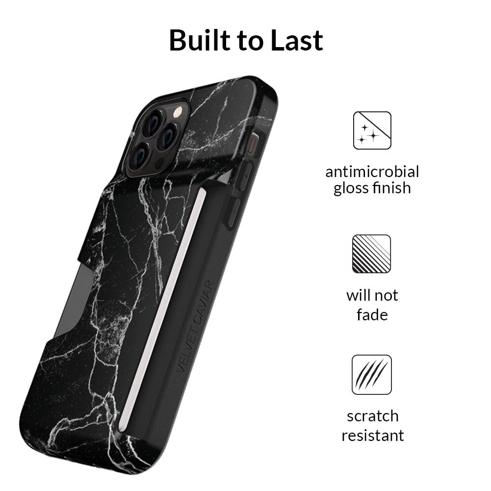 Black Marble iPhone Wallet Case - Slim Protective Cover with Card Holder for iPhone 13/14/15 Pro Max - Perfect for Travel, Shopping & Everyday Use