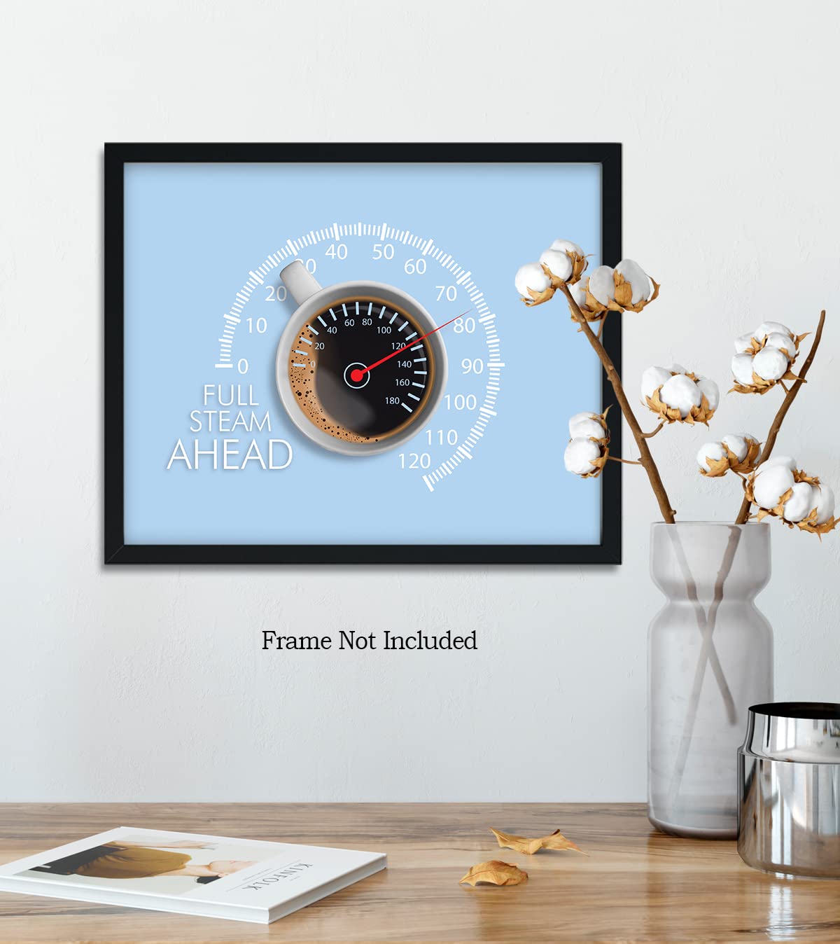 Govivo Full Steam Ahead Coffee Station Print - Modern Kitchen & Coffee Bar Decor - Minimalist Office Wall Art - 14x11 Unframed Poster - Perfect for Coffee Lovers & Home Baristas