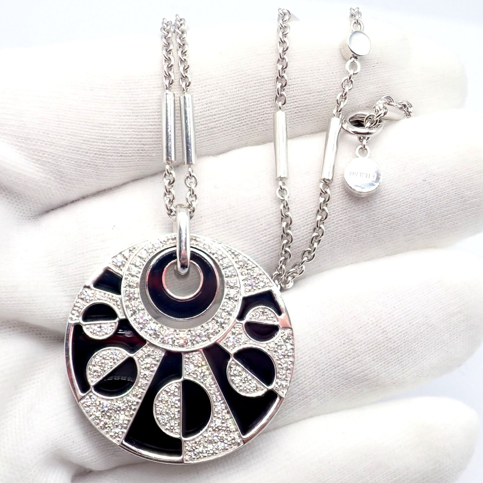 Authentic Bvlgari Bulgari Intarsio 18k White Gold 5 Carat Diamond Onyx Necklace - Luxury Jewelry for Women, Perfect for Gifts & Special Occasions