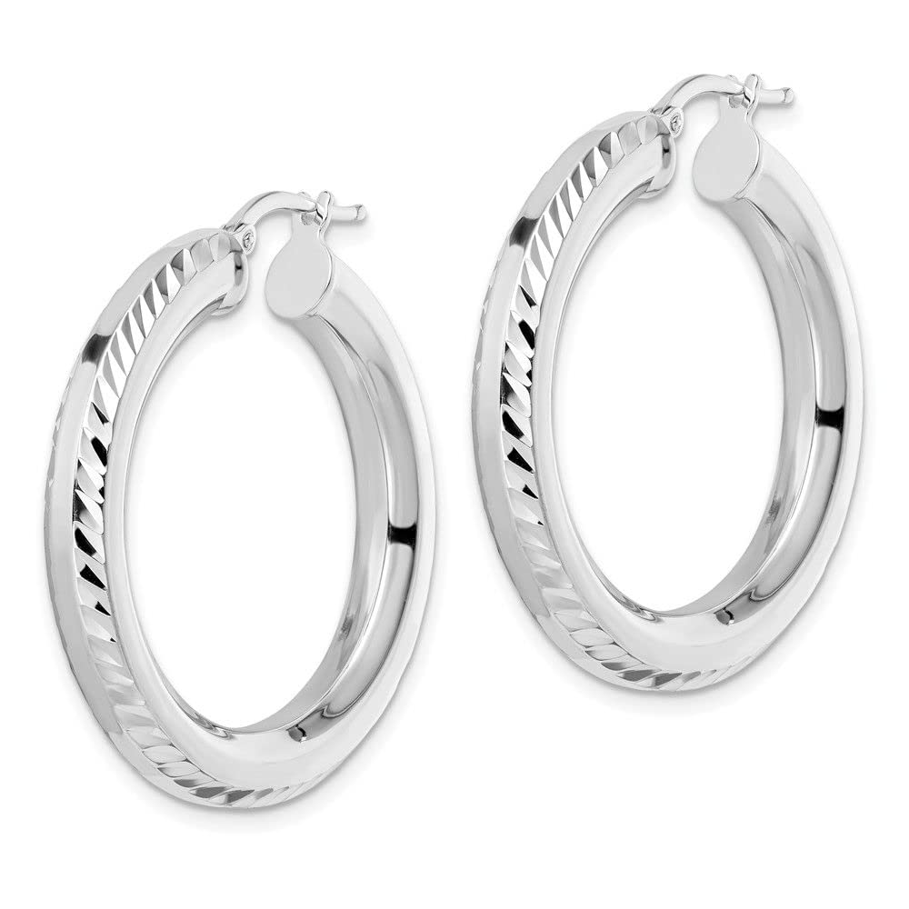 Sterling Silver Rhodium-Plated 5x34mm Shiny-Cut Octagon Tube Hoop Earrings for Women - Elegant Dangle Ear Jewelry for Parties, Weddings & Everyday Wear