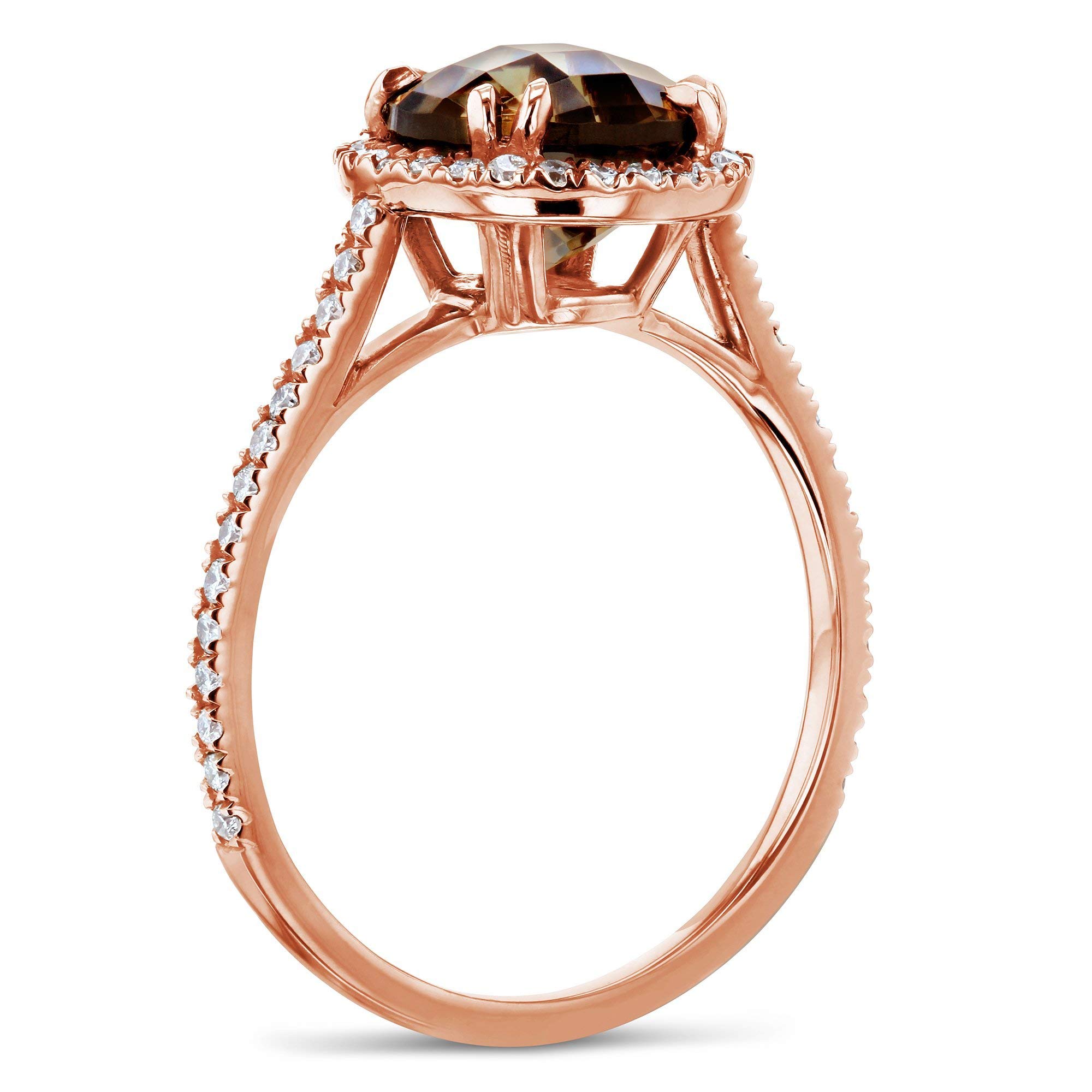Kobelli Checkered Smokey Quartz Halo Rose Gold Ring for Women - Elegant Wedding, Engagement & Anniversary Jewelry Gift