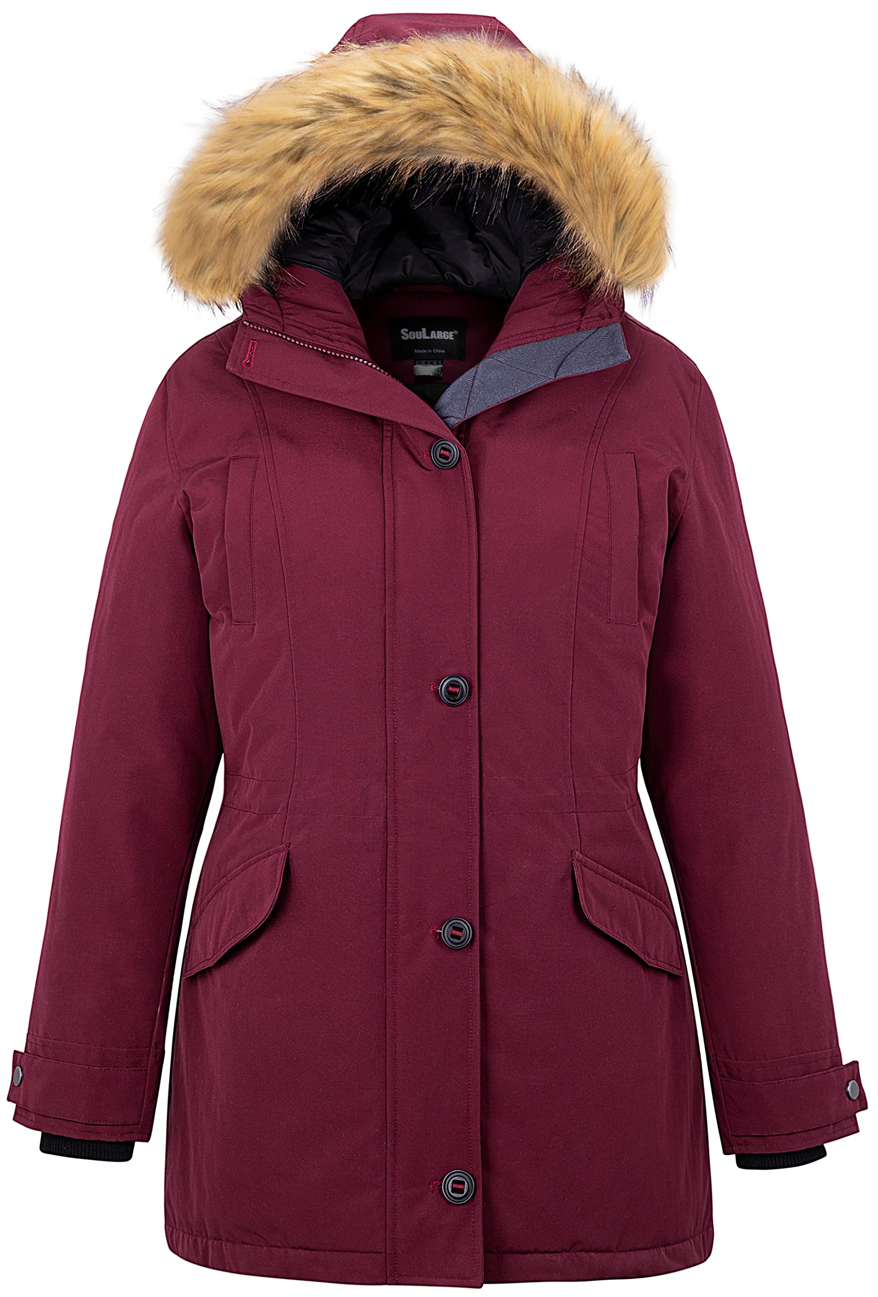 Soularge Women's Plus Size Winter Warm Padded Coat with Faux Fur Hood - Waterproof Windproof Heavy Duty Parka for Cold Weather, Snow, Outdoor Activities & Daily Wear