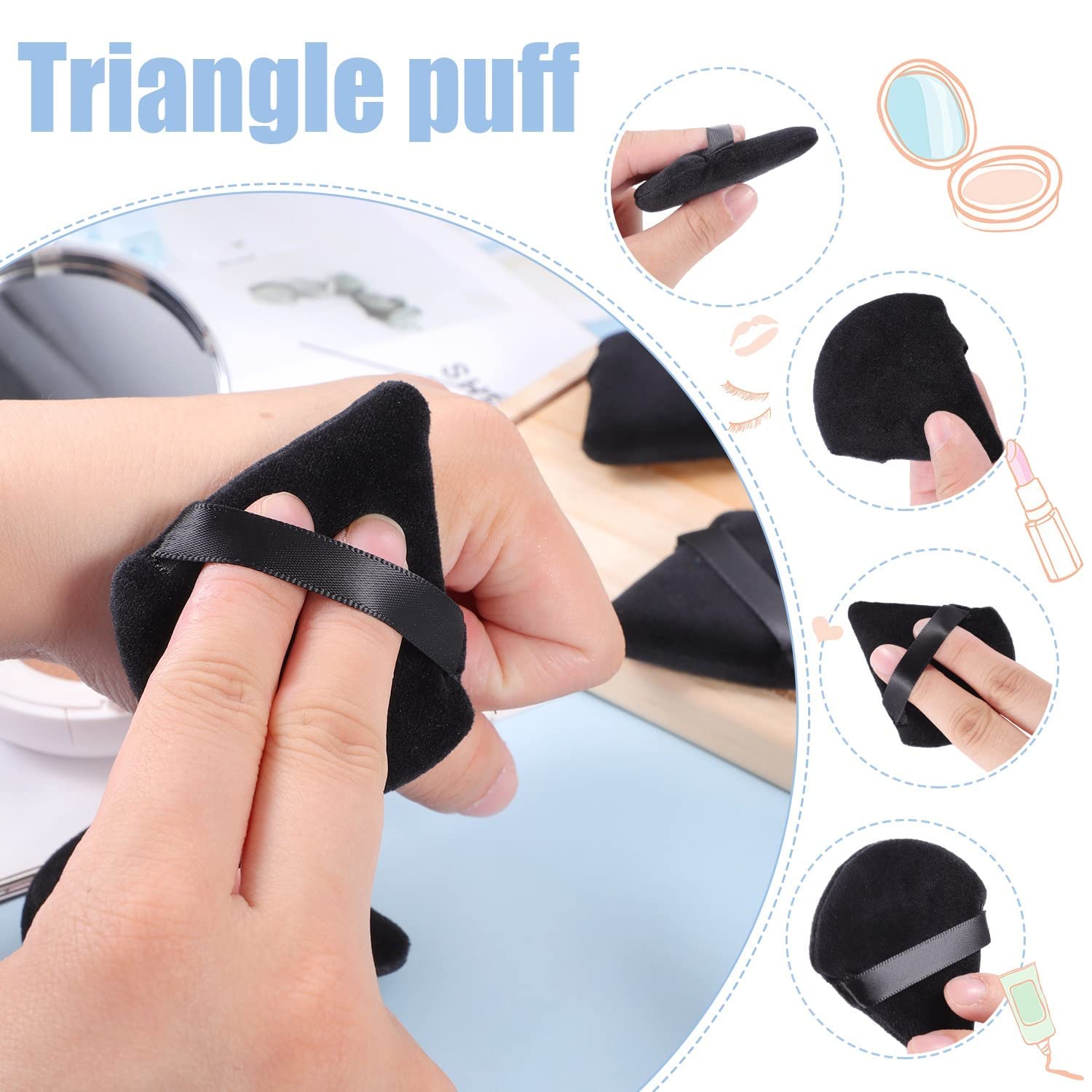 Premium Triangle Powder Puff - Soft Velour Makeup Sponge for Loose & Mineral Foundation, Setting Powder - Multicolor Pack of 2 - Ideal for Flawless Face & Body Makeup Application