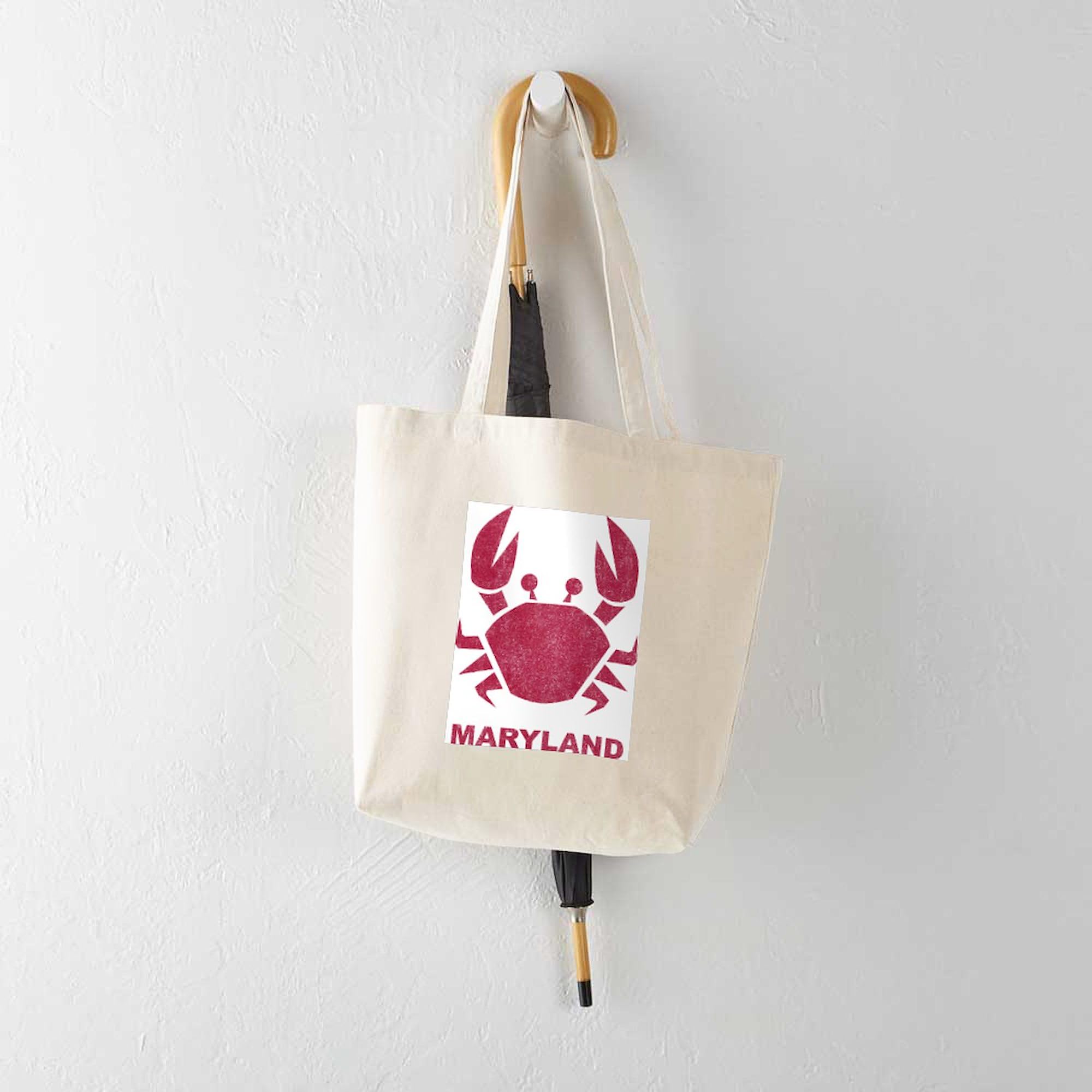 Maryland Crab Themed Natural Canvas Tote Bag - Eco-Friendly Reusable Shopping Bag for Groceries, Beach Trips & Farmers Market