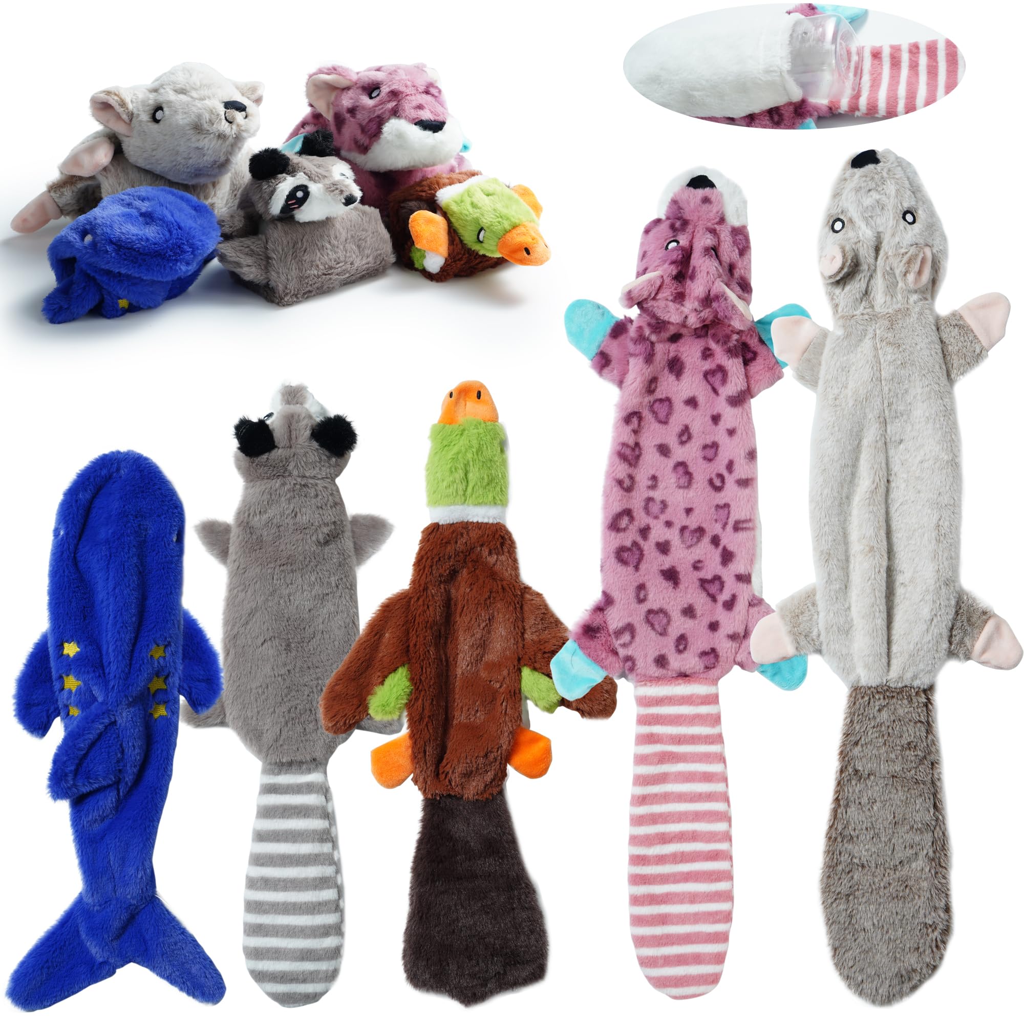 2-in-1 No Stuffing Crinkle Dog Toys with Soft Durable Fabric - Holds Water Bottles, 2 Extra Long & 3 Regular Size Stuffless Chew Toys - Squeaky Interactive Toys for Small to Large Dogs - Perfect for Indoor Play, Outdoor Fetch & Training Rewards