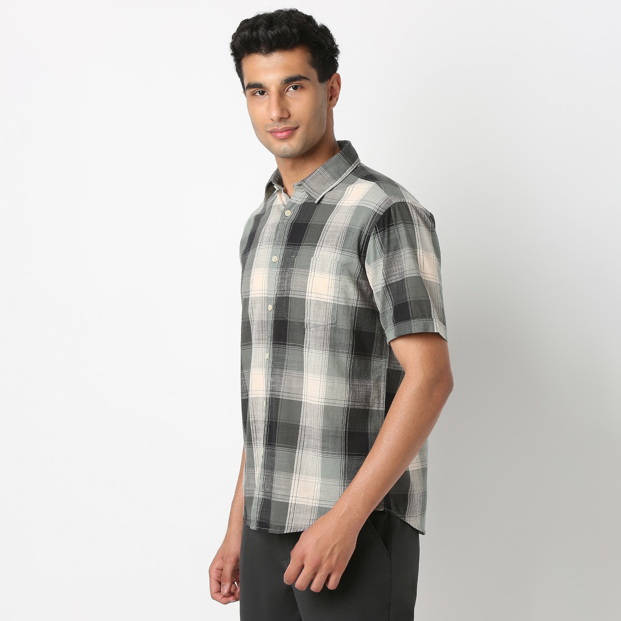 100% Cotton Checkered Half Sleeve Casual Shirt for Men | Breathable Summer Button Down Top | Perfect for Outdoor Activities, Beach Vacations & Weekend Wear