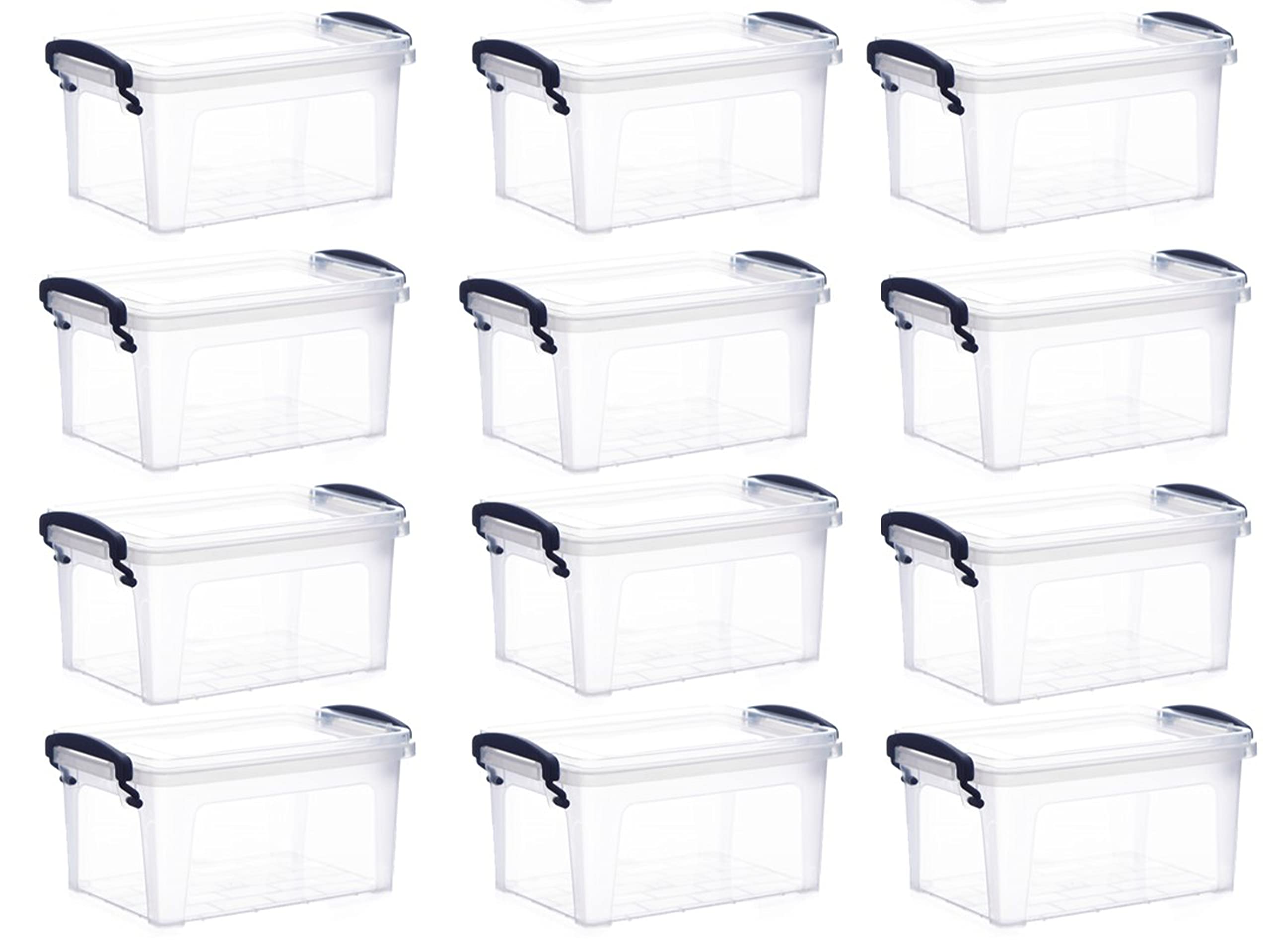 Superio Clear Plastic Storage Bins with Lids - 12 Pack 1.75 Quart Small Stackable Organizer Boxes with Secure Latches & Easy-Carry Handles - Perfect for Pantry Organization, Craft Supplies & Kids Toy Storage