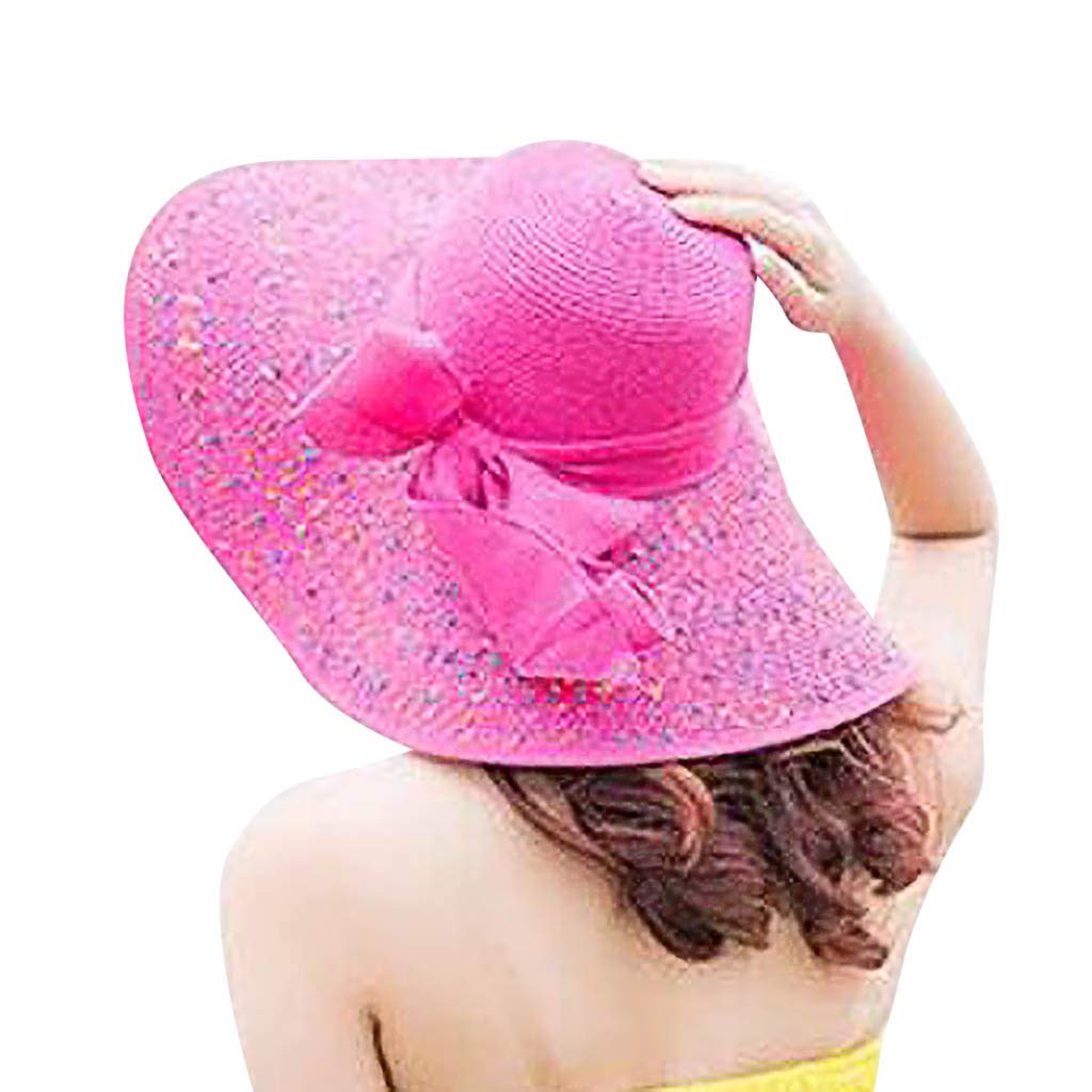 Stylish Wide Brim Straw Sun Hat for Women - Floppy Beach Hat with Colorful Bow - Perfect for Outdoor, Vacation & Summer Fashion