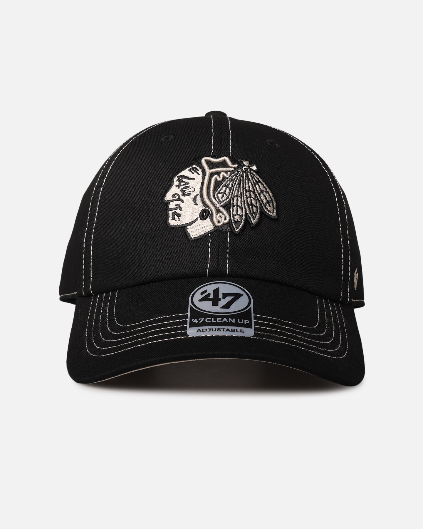 47 Brand Chicago Blackhawks Contrast Stitch Snapback Hat - Adjustable Strapback Cap in Black/Bone for Men's Sports & Casual Wear - Perfect for Game Day, Street Style, and Fan Collections