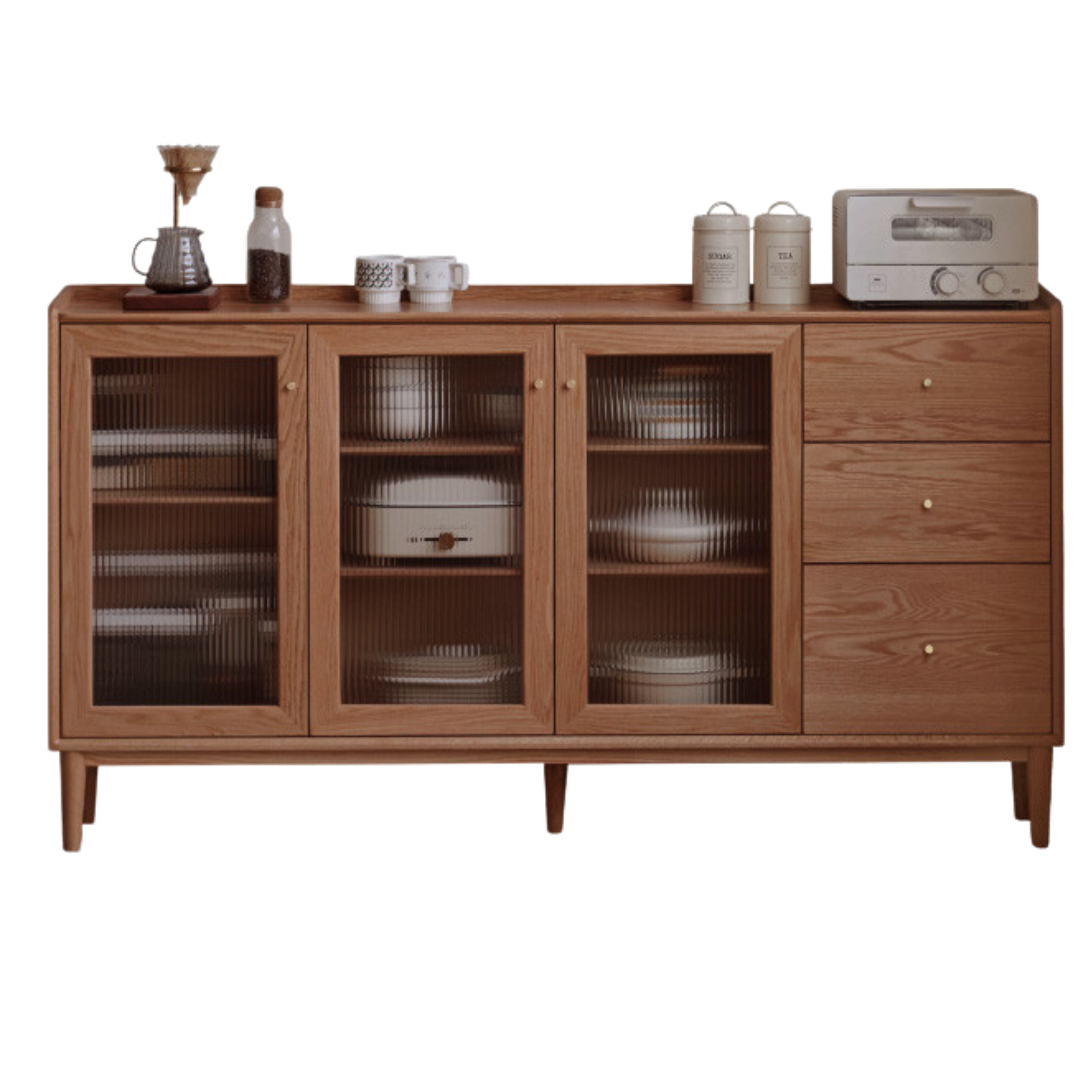 Modern Solid Wood Sideboard with Glass - Black Walnut & Oak - Perfect for Living Room, Dining Room, or Entryway Storage