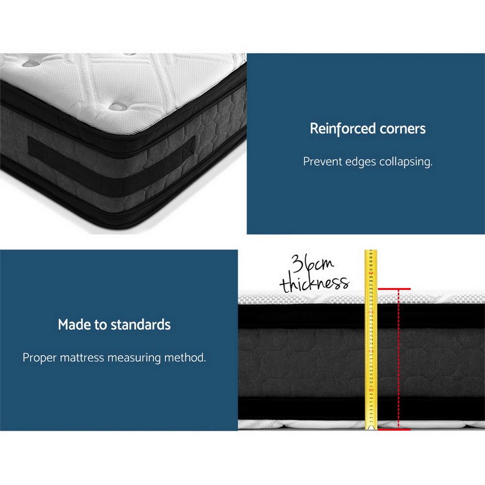 Premium Henley LED Bed Frame in Black with Luna Series Euro Top Medium Firm Mattress & Bamboo Mattress Topper - Complete Bed Set for Modern Bedrooms, Guest Rooms & Dormitories