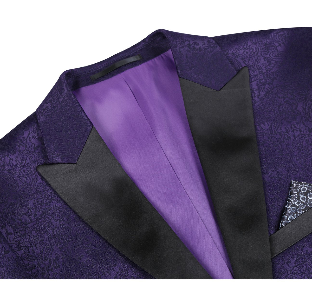 Renoir Purple Slim Fit Peak Lapel Tuxedo Blazer with Embroidered Pattern - Alessandro Vitello Collection | Formal Evening Wear for Weddings, Galas & Black Tie Events