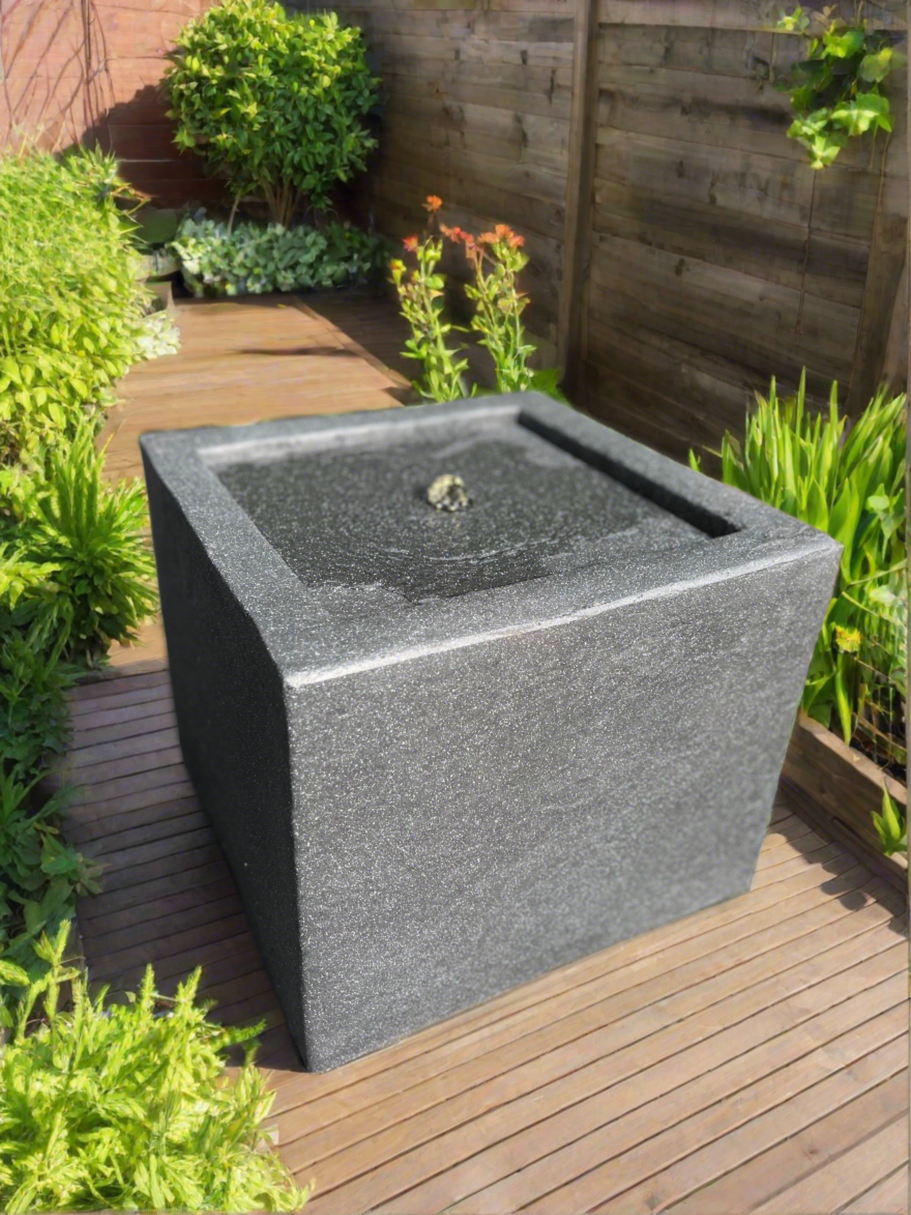 Solar Powered Square Water Fountain with LED Lights - Dark Grey 37x37x30cm Outdoor Garden Decor for Patio, Yard & Relaxation