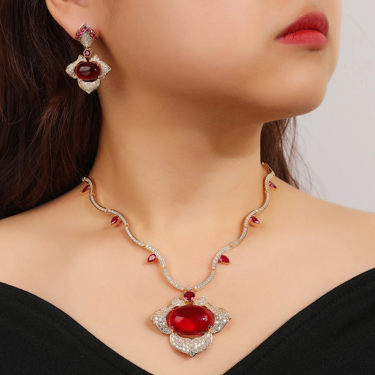 Luxury Cubic Zirconia Bridal Wedding Jewelry Set for Women - Elegant Pendant Necklace & Earrings Set CN11329A - Perfect for Weddings, Anniversaries, and Special Occasions