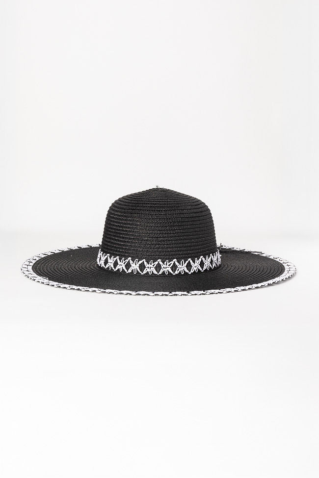 Stylish Black Stitch Brim Straw Hat for Women - Summer Beach Sun Hat with Wide Brim - Perfect for Outdoor, Vacation, and Fashion Accessories