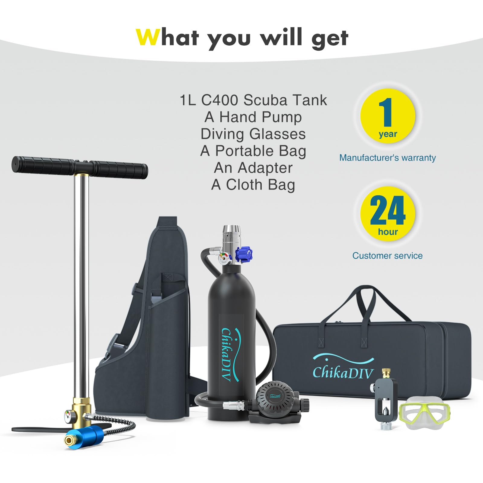 1L Mini Scuba Tank - Portable Emergency Oxygen Tank for Diving, Snorkeling, Fishing & Boat Repair | Compact Scuba Gear for Rescue & Underwater Adventures
