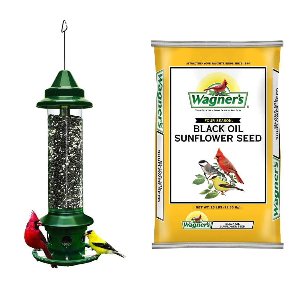 Squirrel Buster Plus Bird Feeder with 25-Pound Wagner Black Oil Sunflower Seeds - Squirrel Proof Bird Feeder for Outdoor Garden, Yard & Backyard Bird Watching