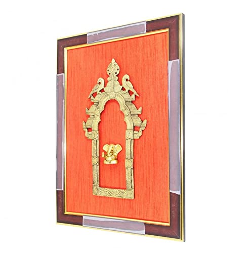 15 Inch Brass Prabhavali Wall Hanging Frame with Ganesha Idol - Handcrafted Temple Home Decor for Pooja Room, Meditation Space & Spiritual Wall Art