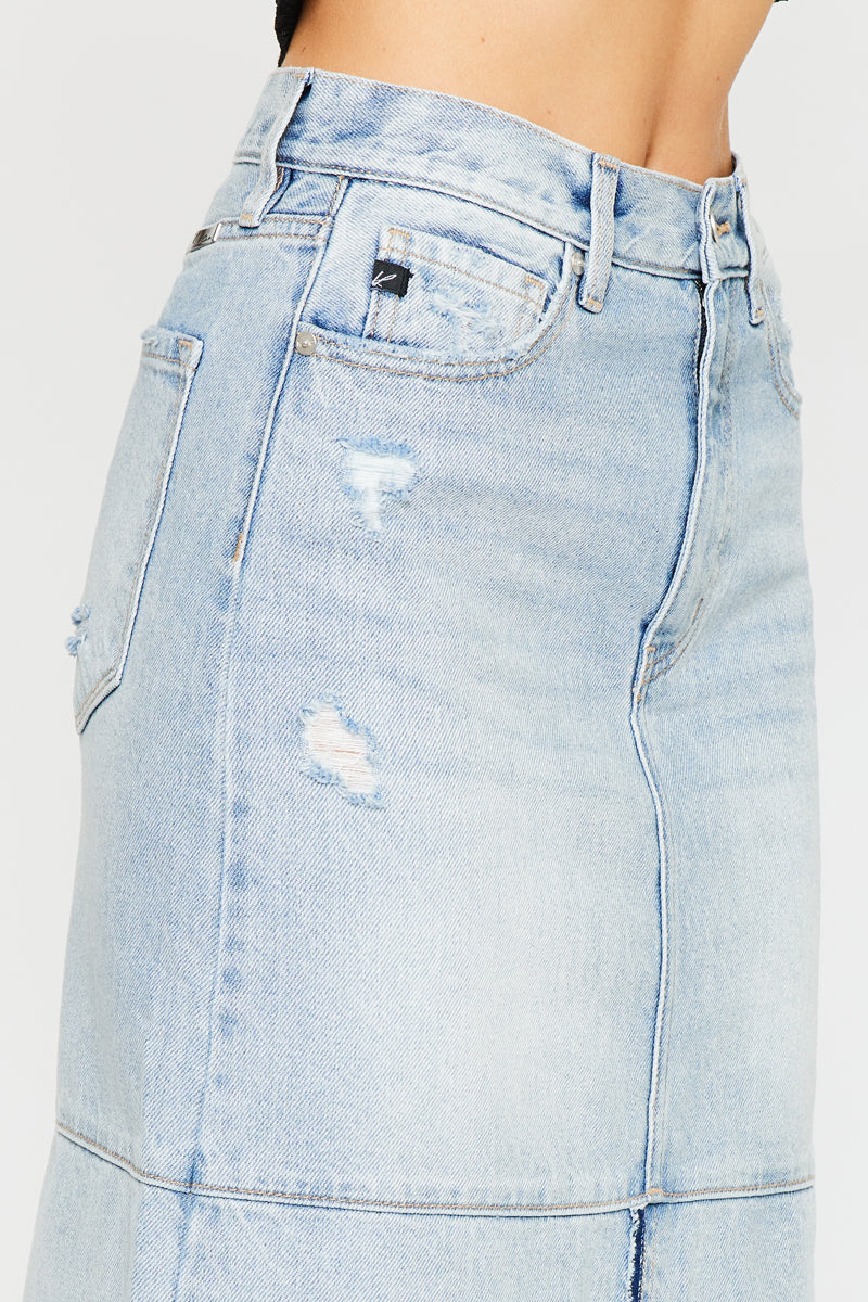 Babe Maxi Denim Skirt for Women - High Waisted Long Denim Skirt with Pockets - Perfect for Casual Outfits, Summer Dresses & Boho Style