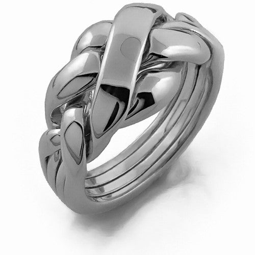 Men's 4 Band Sterling Silver Puzzle Ring - Size 7 - Unique Interlocking Design for Gifts, Wedding & Anniversary - Perfect for Puzzle Lovers & Jewelry Collectors