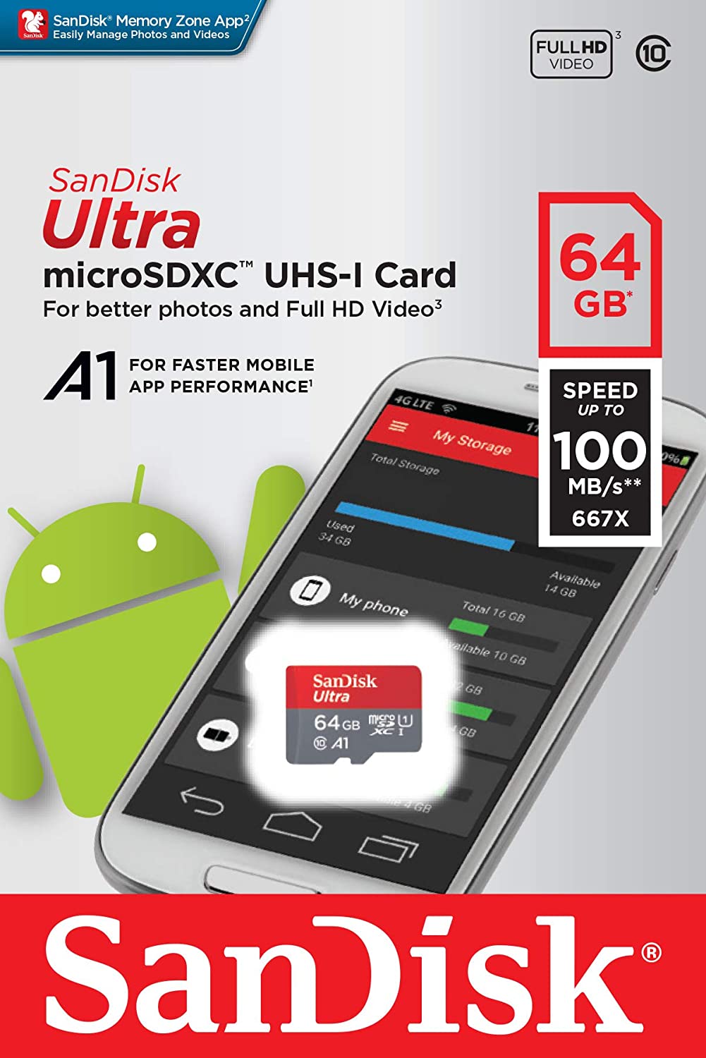 SanDisk 64GB Ultra MicroSDXC UHS-I Memory Card with Adapter - High Speed Storage for Smartphones, Cameras, Drones & Gaming Devices