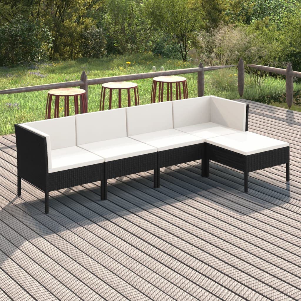 Aisifx 5-Piece Outdoor Patio Furniture Set - Black Poly Rattan Lounge Chairs with Cushions (35.5g) | Perfect for Garden, Poolside & Backyard Relaxation