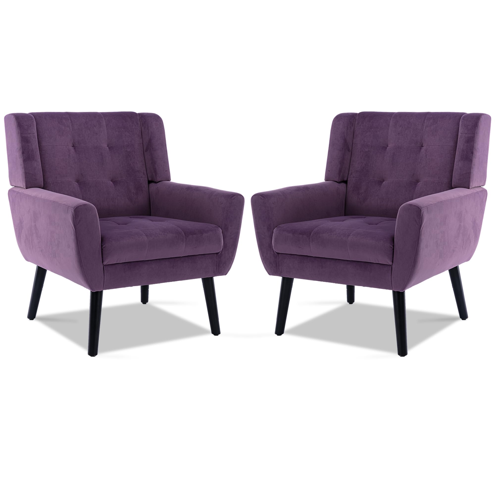 Luxury Velvet Accent Chair with Tufted Upholstery & Solid Wood Legs - Modern Armchair for Living Room, Bedroom or Reading Nook - Comfortable Single Sofa (2 Pack, Lavender Purple) - Perfect for Home Decor, Lounge Relaxation & Cozy Reading Spaces