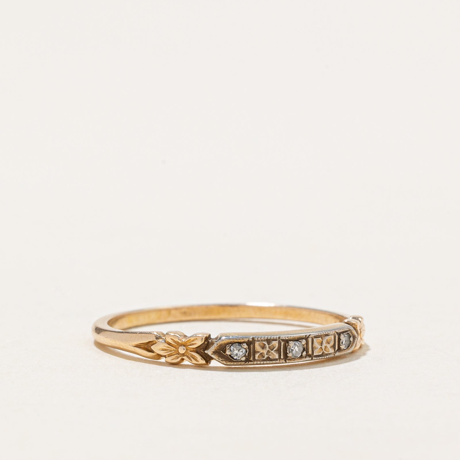 10K White Gold Diamond Engraved Ring for Women - 0.030ctw Round Cut Solitaire Ring - Size 7.25 - Perfect for Anniversary, Engagement & Wedding Gifts - Elegant Jewelry for Special Occasions
