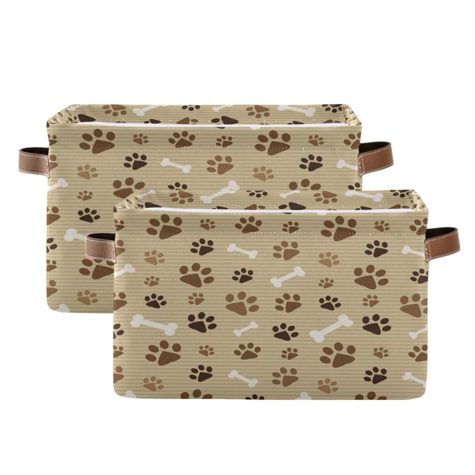 Durable Collapsible Storage Basket with Dog Paw Print - Canvas Toy Organizer Bin with Handles for Shelf, Closet, Bedroom & Home Office - Perfect for Pet Supplies, Kids' Toys & Home Organization